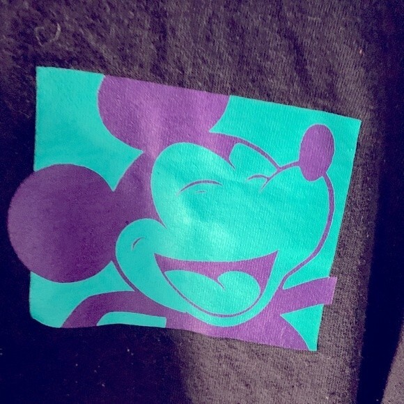 Disney Mickey Mouse Black Turquoise Purple Graphic Crewneck LS T-shirt Adult L - Picture 4 of 10